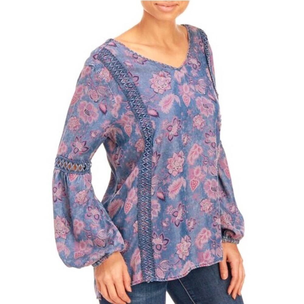 Standard Grace Floral Boho Blouse Chambray Lyocell oversized - Picture 2 of 8